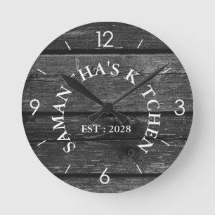 Personalised Rustic Wood Farmhouse Kitchen Round Clock