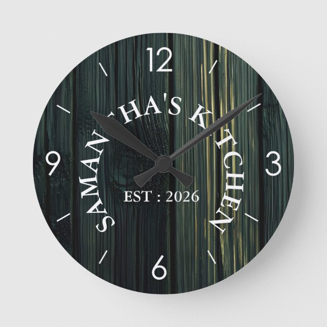 Personalised Rustic Wood Farmhouse Kitchen Round  Round Clock (Front)