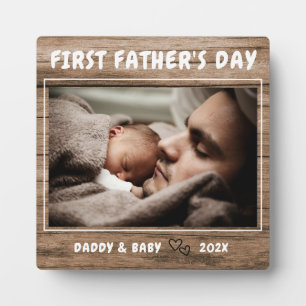 Personalised Rustic Wood First Father's Day Photo  Plaque