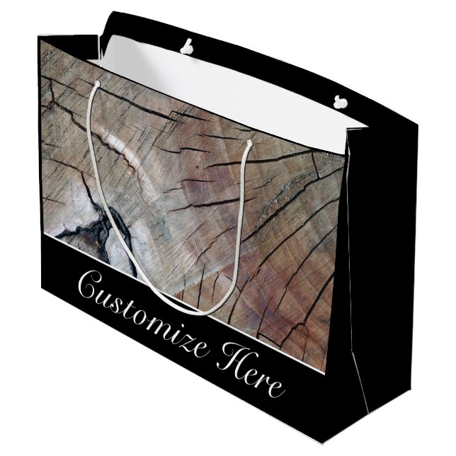 Personalised Rustic Wood Grain Design Gift Bag (Back Angled)