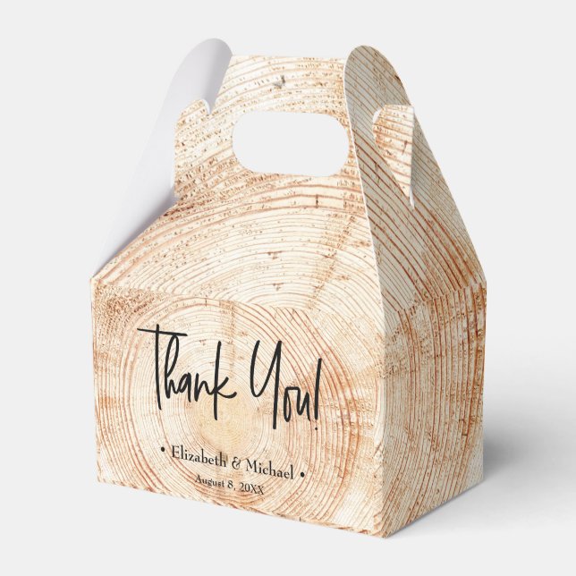 Personalised Rustic Wood Grain Thank you Wedding Favour Box (Front Side)