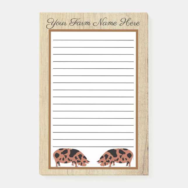Personalised Rustic Wood KuneKune Pig Post-it Notes (Front)
