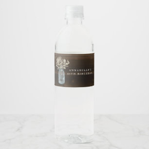 Personalised Rustic Wood Mason Jar Birthday Party Water Bottle Label