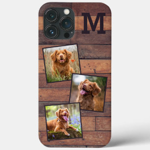Personalised Rustic Wood Monogram 3 Photo iPhone 13 Pro Max Case