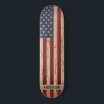 Personalised Rustic Wood Patriotic American Flag Skateboard<br><div class="desc">Show your American pride or give a special gift with this USA American Flag skateboard in a distressed worn grunge design on wood . This united states of america flag skateboard design with stars and stripes in red white and blue is perfect for fourth of July parties, Memorial day party...</div>