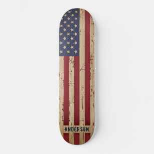 Personalised Rustic Wood Patriotic American Flag Skateboard