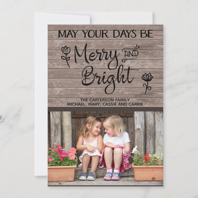 Personalised Rustic Wood Photo Christmas Card (Front)