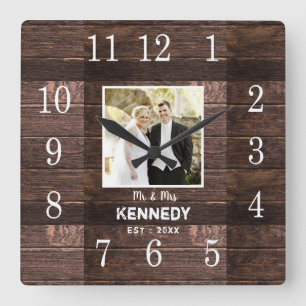 Personalised Rustic Wood Photo Wedding Anniversary Square Wall Clock