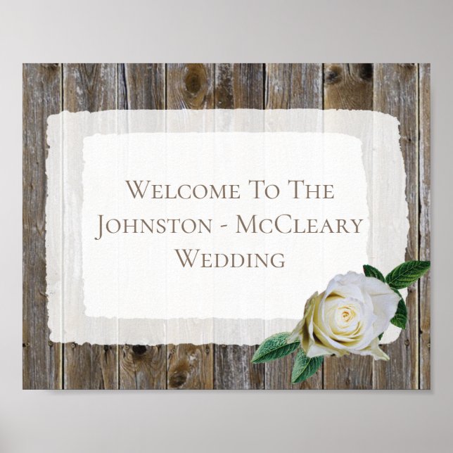 Personalised Rustic Wood Roses Wedding Poster (Front)