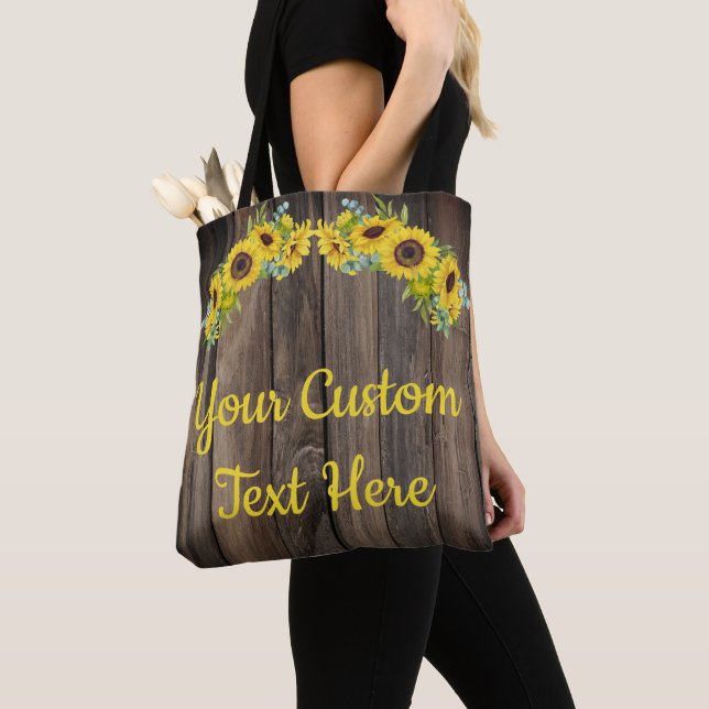 Personalised Rustic Wood Sunflower Greenery Custom Tote Bag (Close Up)