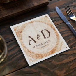 Personalised Rustic wood tree Monogram Wedding Napkin