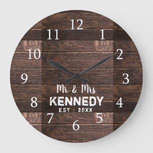 Personalised Rustic Wood Wedding Anniversary Large Clock