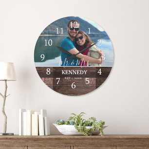 Personalised Rustic Wood Wedding Anniversary Photo Large Clock
