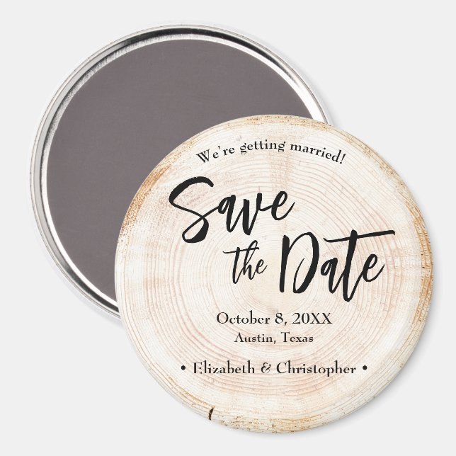 Personalised Rustic Wood Wedding Save the date Magnet (Front/Back)