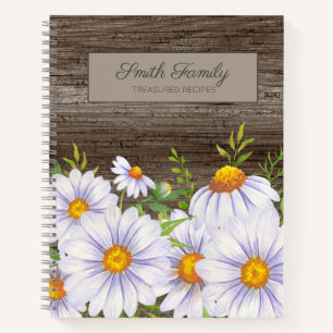 Personalised Rustic Wood White Daisies Recipe  Notebook