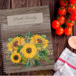 Personalised Rustic Wood Yellow Sunflowers Recipe Notebook