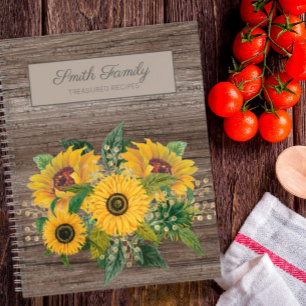 Personalised Rustic Wood Yellow Sunflowers Recipe Notebook