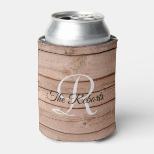 Personalised Rustic Wooden Monogram Can Cooler
