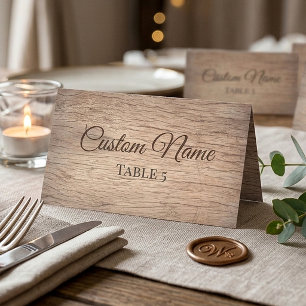 Personalised Rustic Wooden Wedding Name Folding Place Card