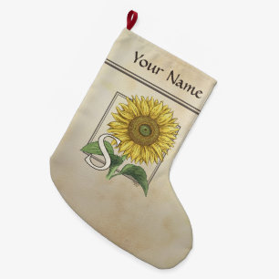 Personalised S for Sunflower Flower Monogram Large Christmas Stocking