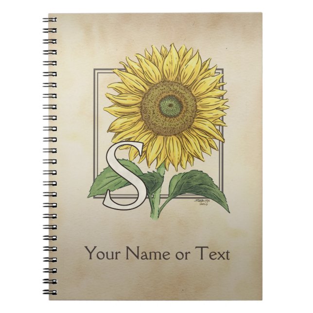 Personalised S for Sunflower Flower Monogram Notebook (Front)