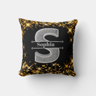 Personalised S Initial Silver Monogram Your Name   Cushion