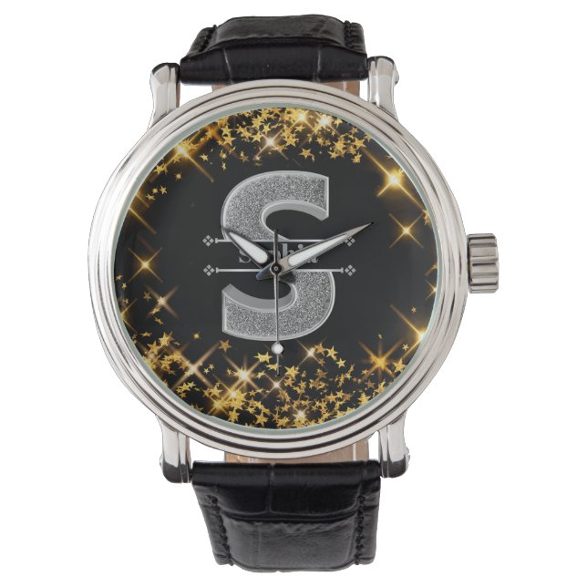 Personalised S Initial Silver Monogram Your Name  Watch (Front)
