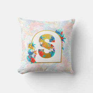Personalised 'S' Tropical Flower Newlyweds Decor Cushion