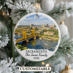 Personalised Sacramento Ornament, California Ceramic Tree Decoration