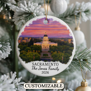 Personalised Sacramento Ornament, California Ceramic Tree Decoration