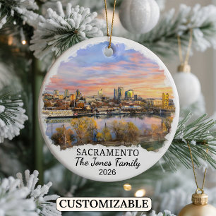 Personalised Sacramento Ornament, California Ceramic Tree Decoration