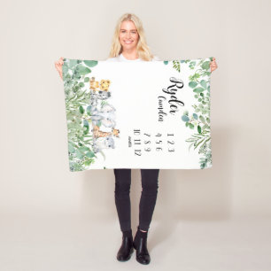 Personalised Safari Animals Baby Milestone Blanket