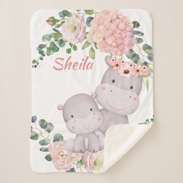 Personalised Safari Animals Girl Baby Blanket (Front)