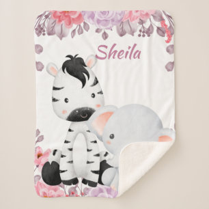 Personalised Safari Animals Girl Baby Blanket