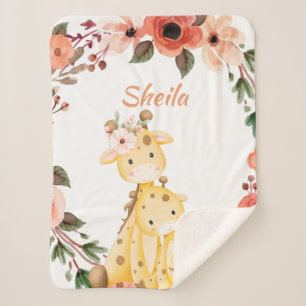 Personalised Safari Animals Girl Baby Blanket