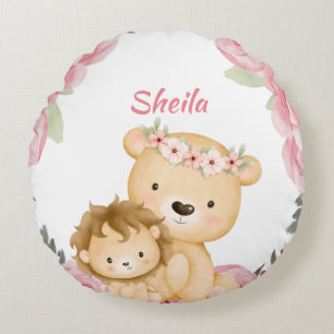 Personalised Safari Animals Girls Round Cushion