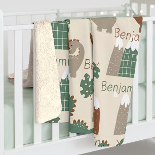 Personalised Safari Dinosaur Custom Name Baby Sherpa Blanket