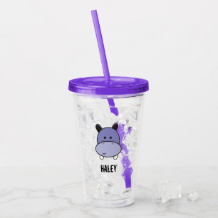 Personalised Safari Hippo Cartoon birthday Acrylic Tumbler
