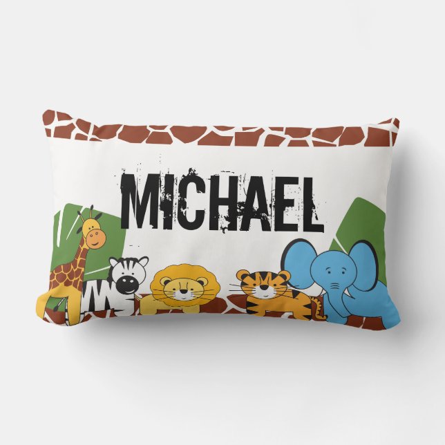 Personalised, Safari, Jungle Animals, Lumbar Cushion (Front)