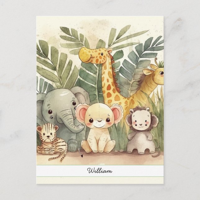 Personalised Safari Jungle Animals Postcard (Front)