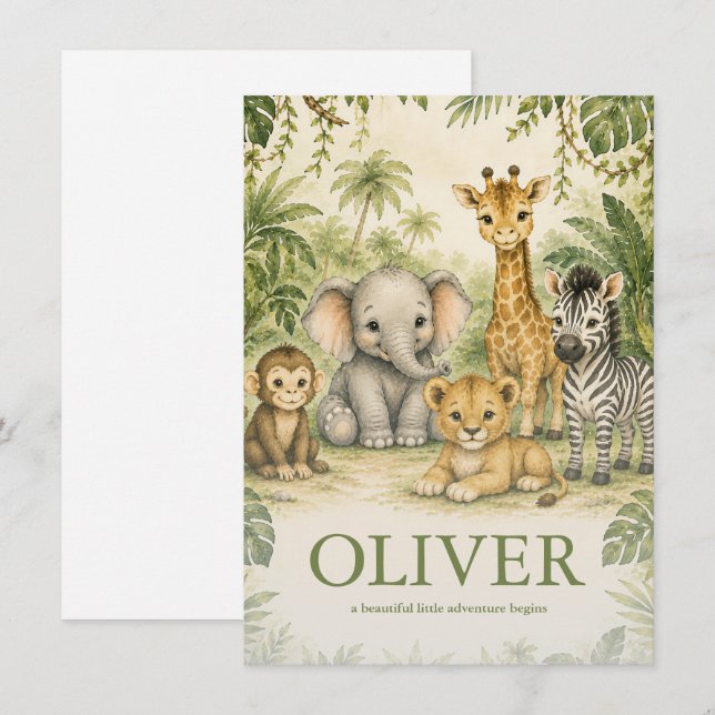 Personalised Safari Nursery Name Note Cards  (Front/Back)