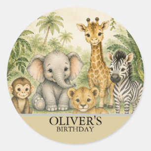 Personalised Safari Nursery Name Poster   Jungle  Classic Round Sticker