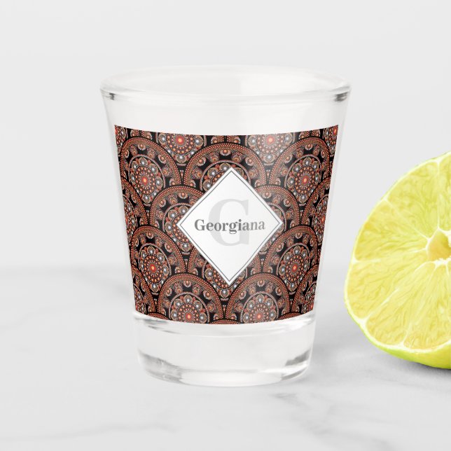 Personalised Safari Sunset Bohemian Mandala Scales Shot Glass (Front)