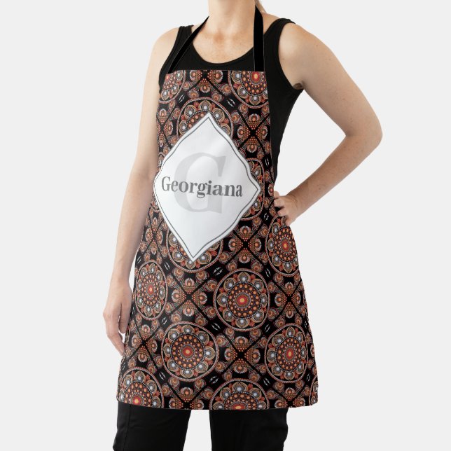 Personalised Safari Sunset Bohemian Mandala Tiles Apron (Insitu)