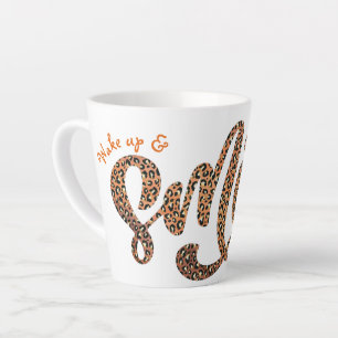 Personalised Safari Wake up & Smile Leopard Print Latte Mug