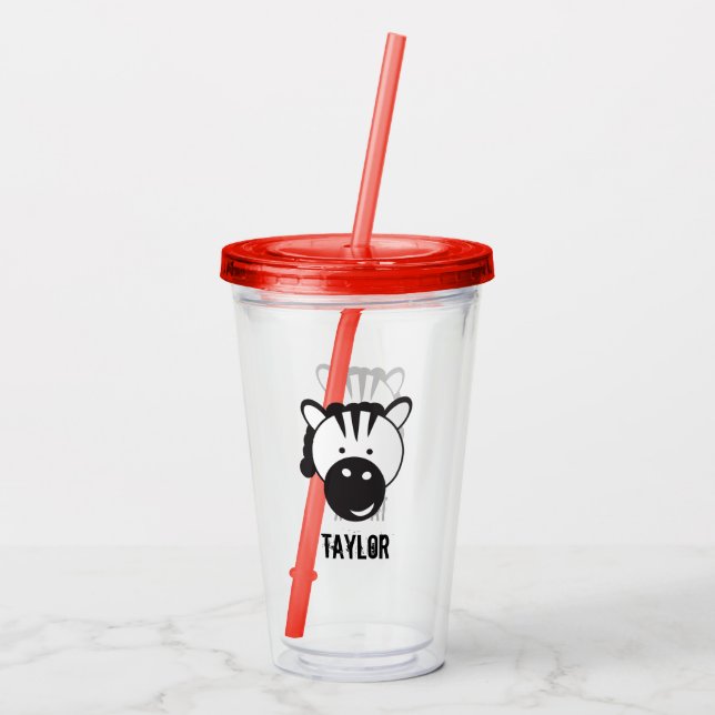 Personalised Safari Zebra Illustration birthday Acrylic Tumbler (Back)
