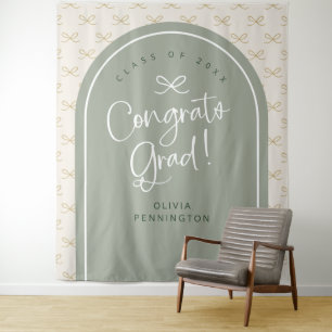 Personalised Sage Bow Congrats Grad Photo Backdrop Tapestry