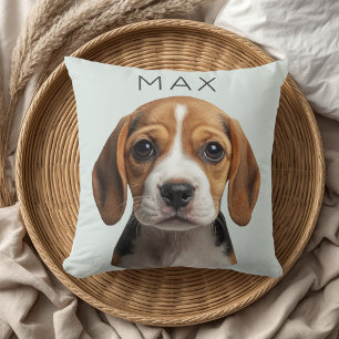 Personalised Sage Dog Photo & Name Cushion