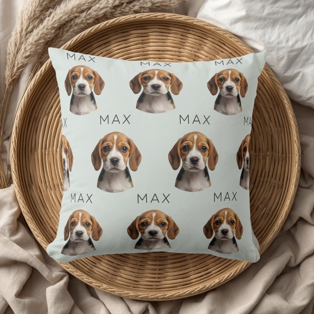 Personalised Sage Dog Photo & Name Pattern Cushion (Creator Uploaded)