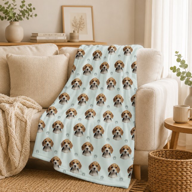 Personalised Sage Dog Photo Paw Pattern Fleece Blanket (Creator Uploaded)